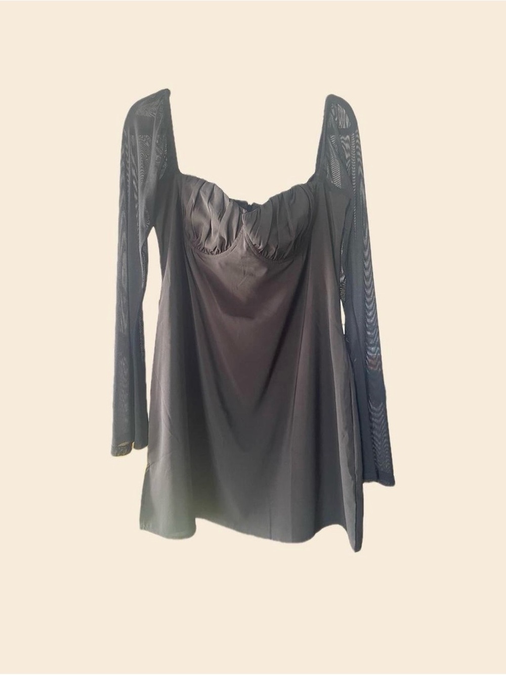 Black Long Sleeve Neck Tie Mini Dress